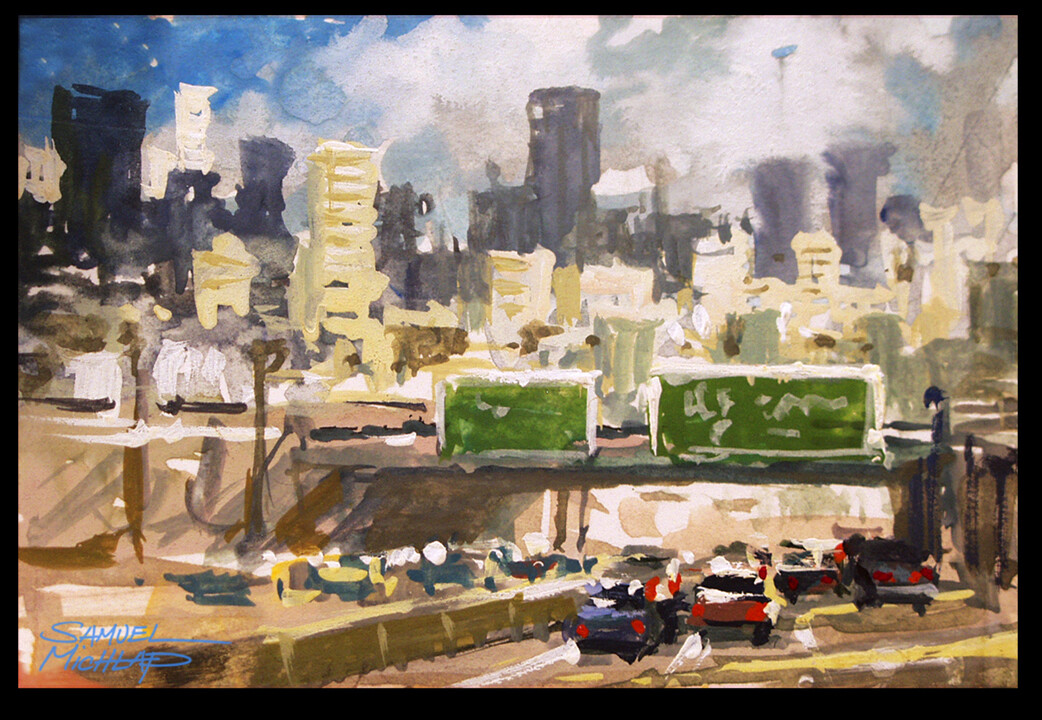 Honolulu, HI- Painted while my wife drove. Had to paint the overall impression from a glance.