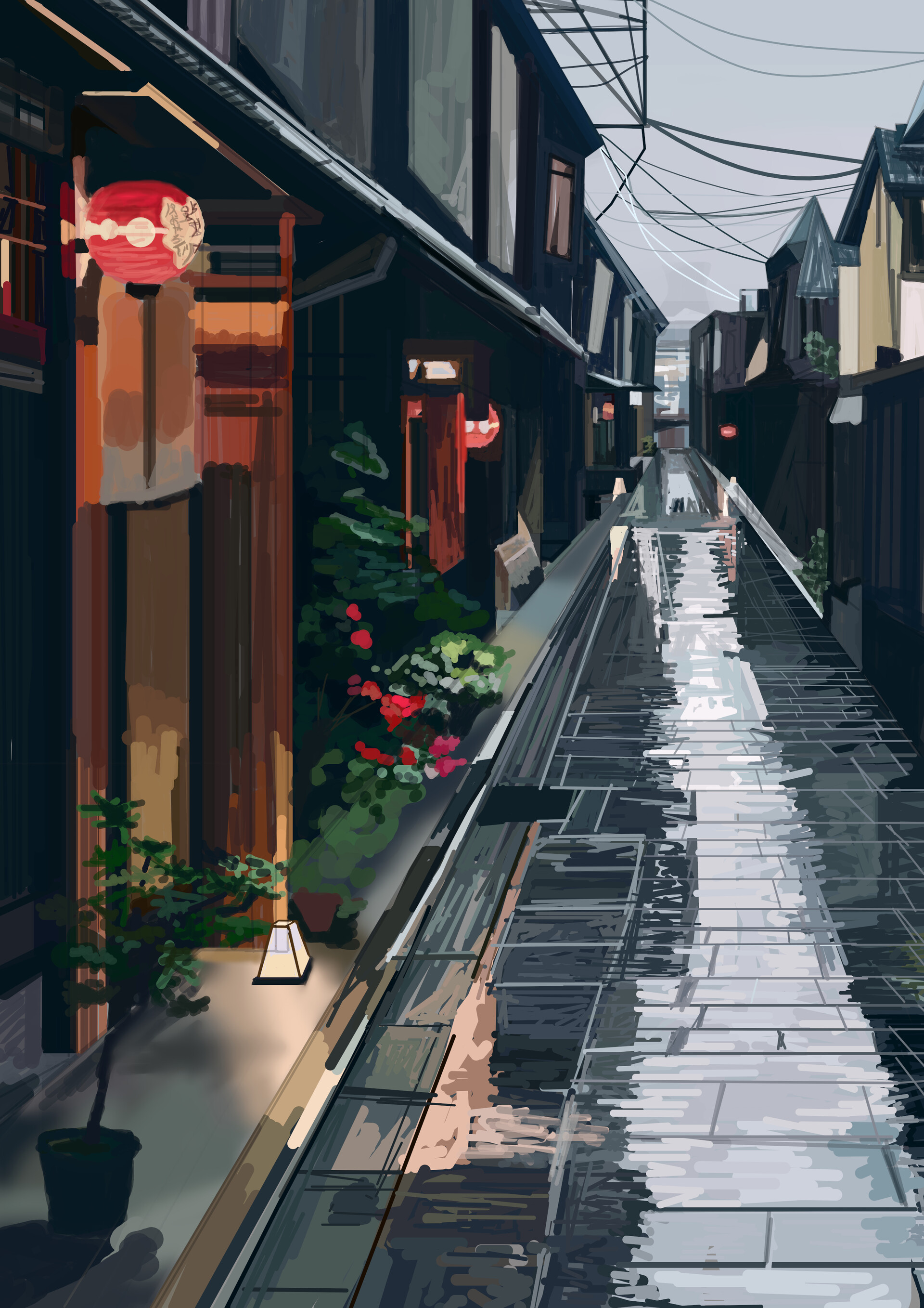 ArtStation - Rainy Street in Japan