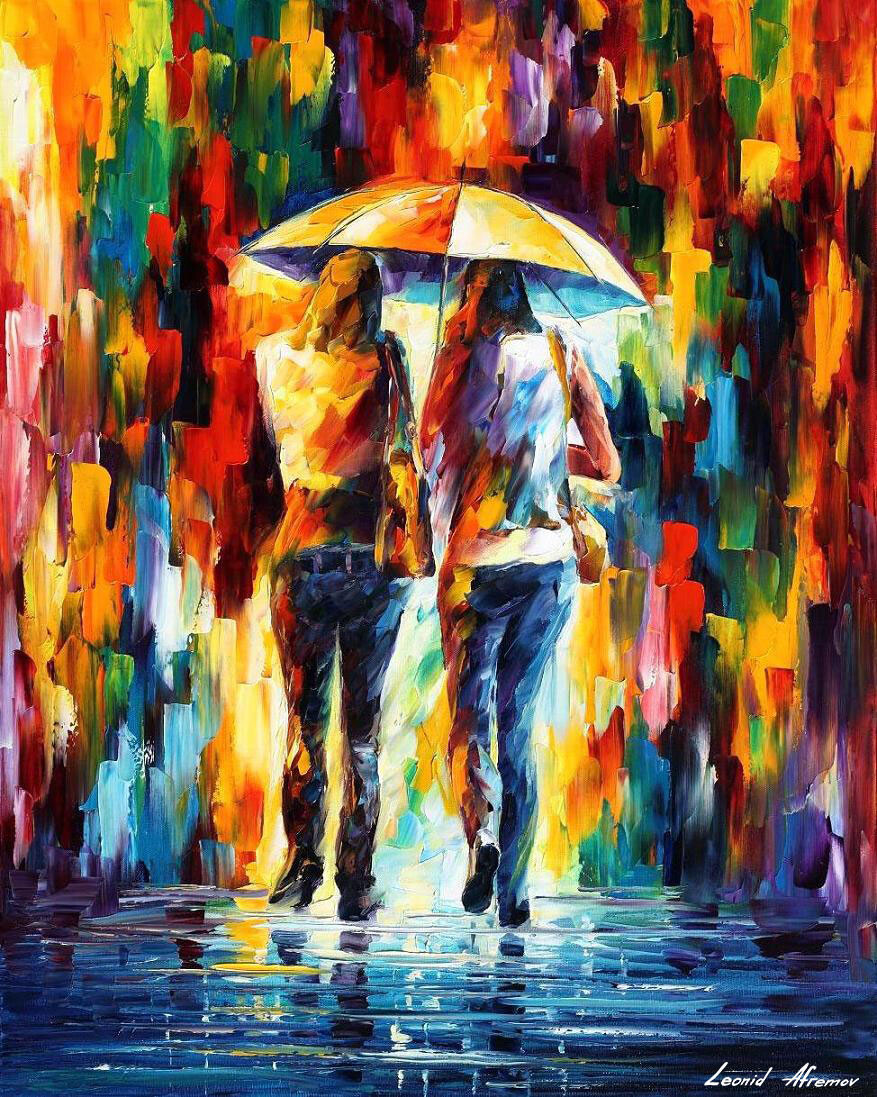 ArtStation - BEST FRIENDS UNDER THE RAIN — oil painting on canvas