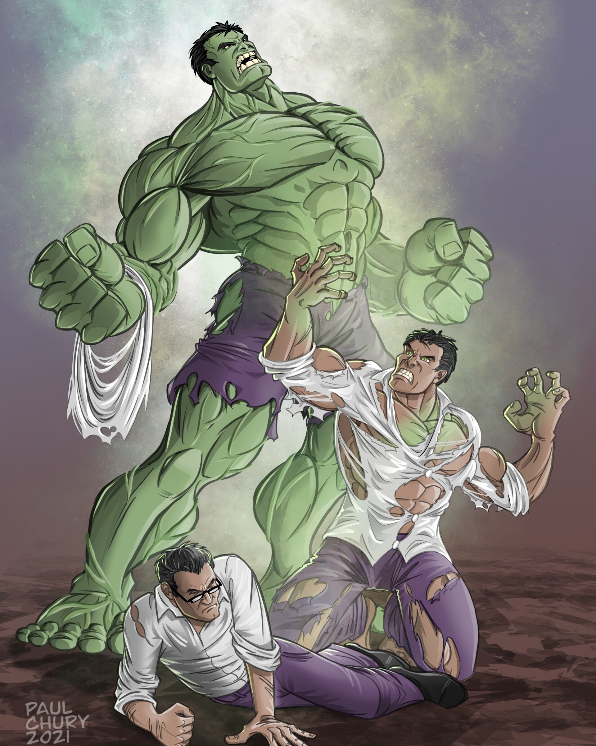 ArtStation - Bruce Banner becoming the Hulk