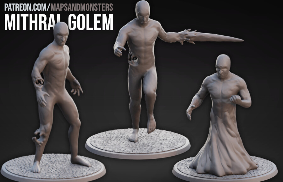 Mithral Golem: 3D printable miniatures for the role playing game Pathfinder 2E. 