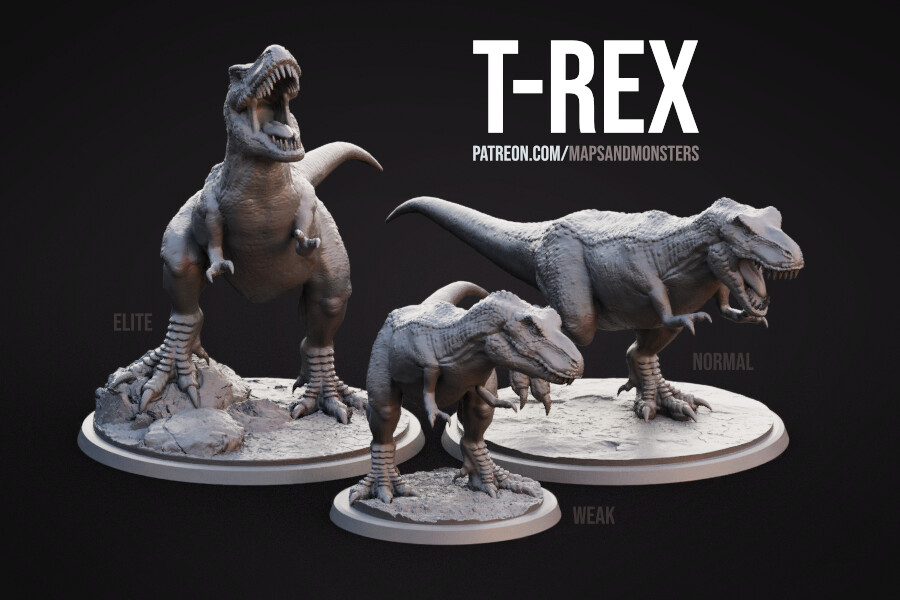 T-rex: 3D printable miniatures for the role playing game Pathfinder 2E. 