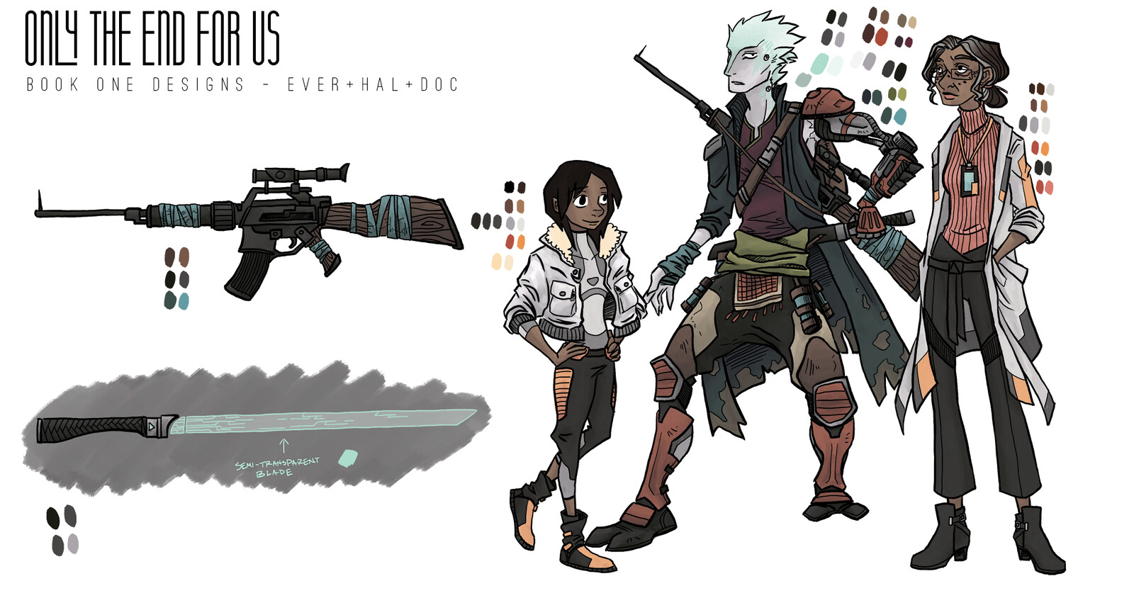 Main cast for Only the End for Us, along with a few major props.