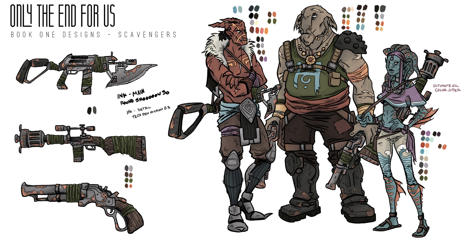 The Scavenger Crew are the antagonists for the first book of Only the End for Us. Also, some prop designs. 