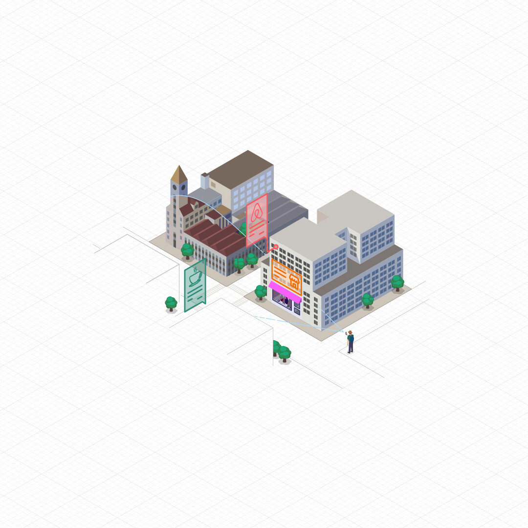 A part of a isometric demo Illustration of an augmented reality tech by Enviewz...
A Tel-Aviv based startup which developed the first true GeoSpatial Augmented Reality platform in the world.