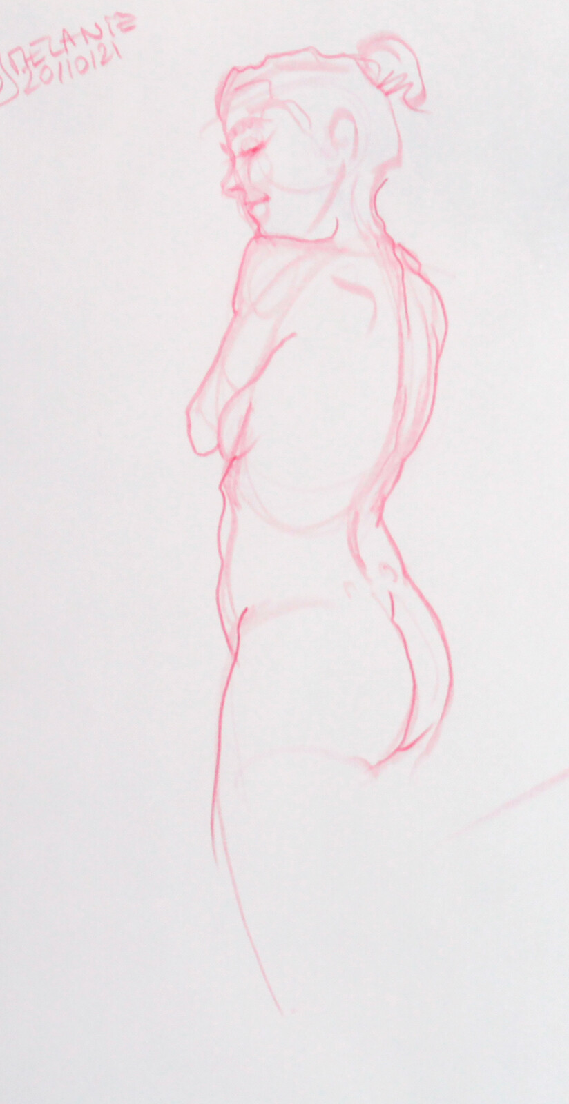 Red color pencil figure drawings
