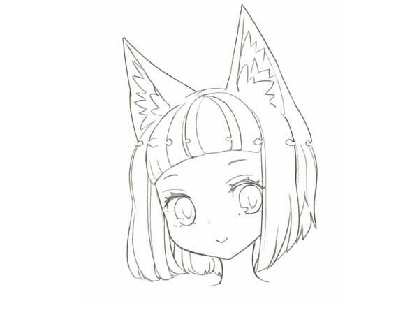 anime girl with cat ears drawing