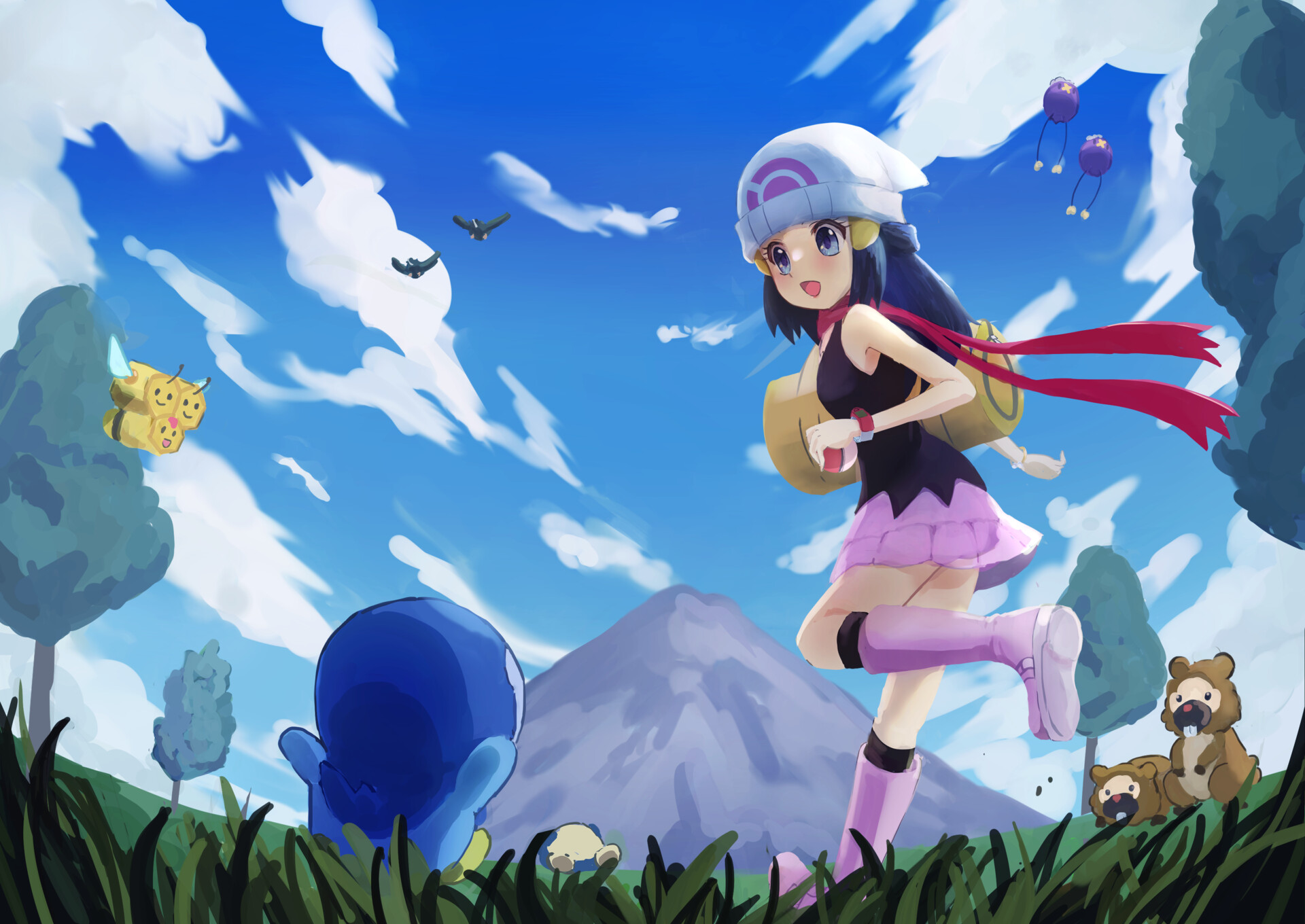 Wallpaper : anime girls, pokemon, Dawn Pokemon, long hair, blue