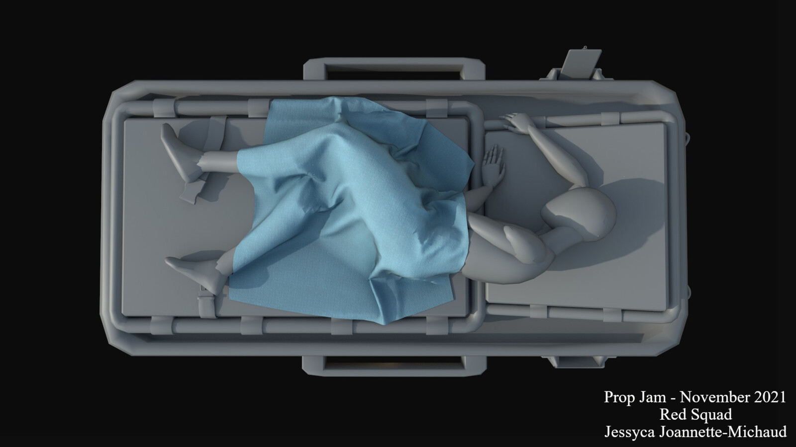 I simulated the blanket in Marvelous Designer, made the retopology in Maya and textured it in Substance Painter.