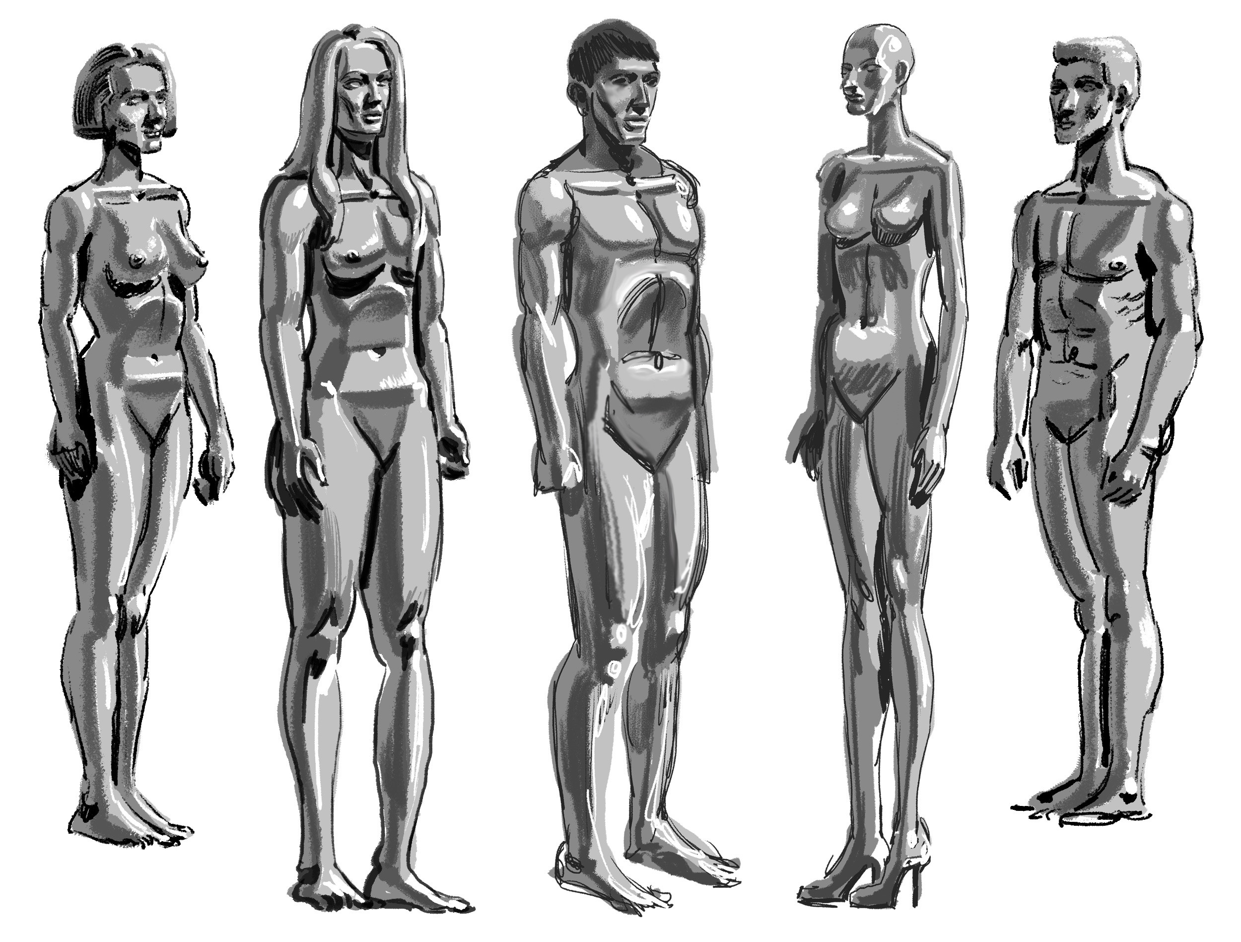 Designing your personal Manikin,  perfect for you. Apply the five key values starting with The LIGHT and Shadow. The foundation that all your drawings should have . Then you introduce the CORE SHADOW and the CAST SHADOW, HI-LITE.