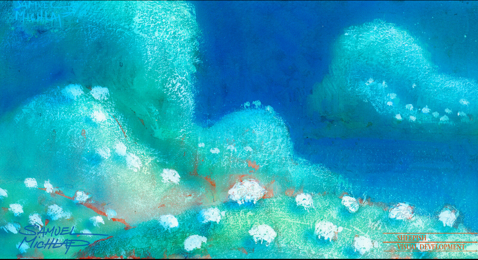Dreaming sheep. Gouache and color pencil