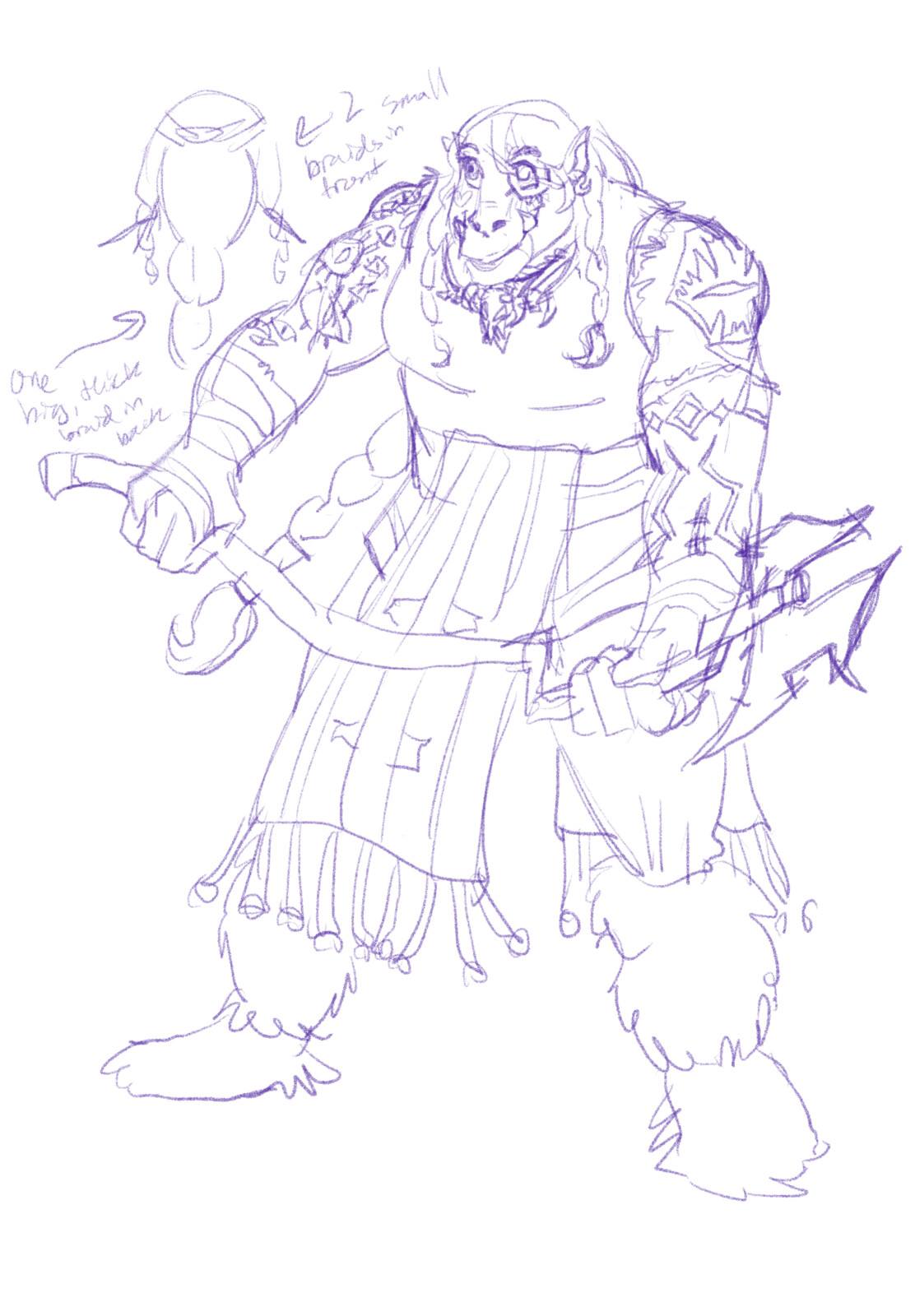 Ovik, the half-orc barbarian, was the most difficult for me. At first I was thinking of something more like a boar