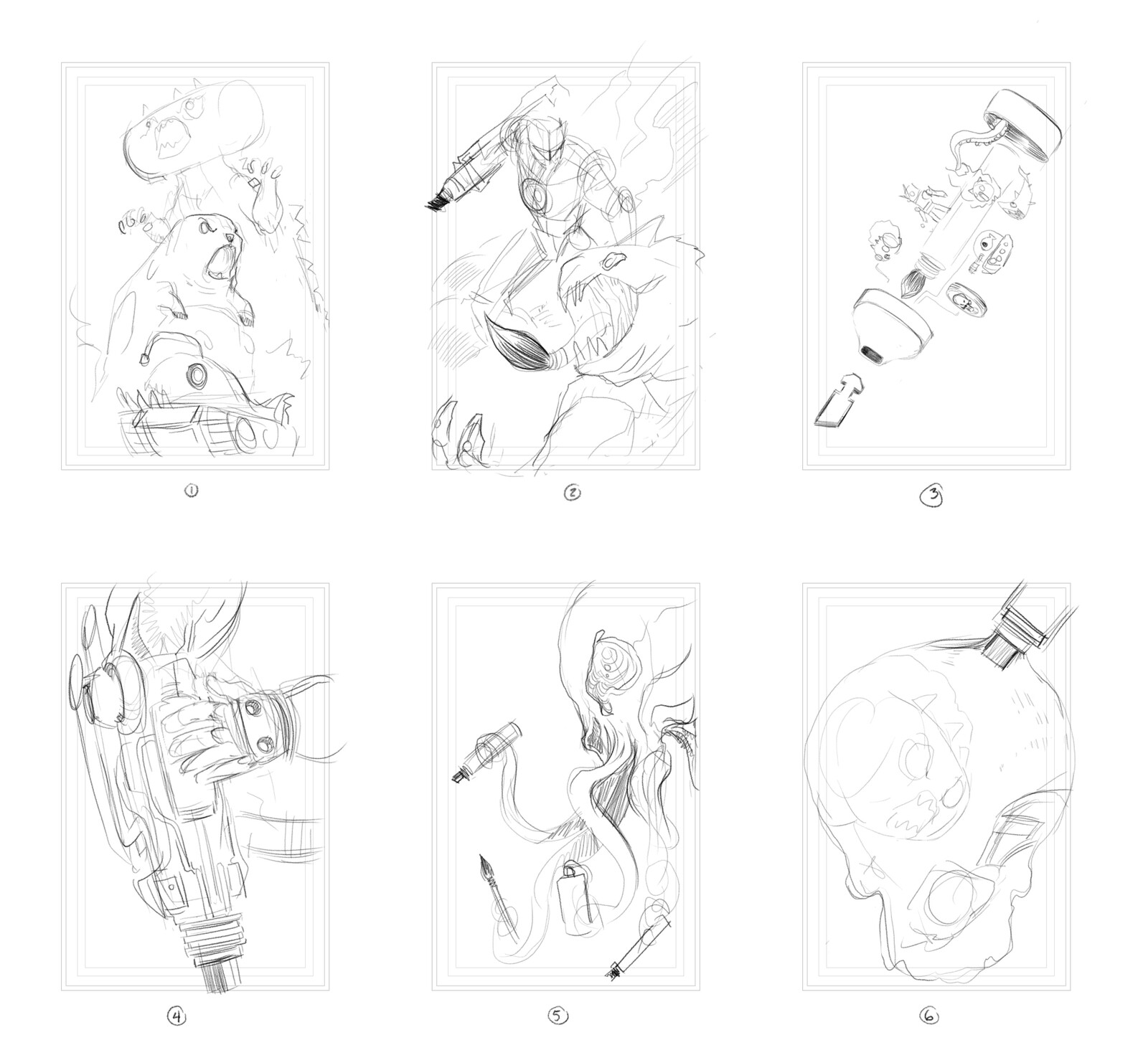 Thumbnails of different poster ideas. Someday, I might go back and work on one of these.