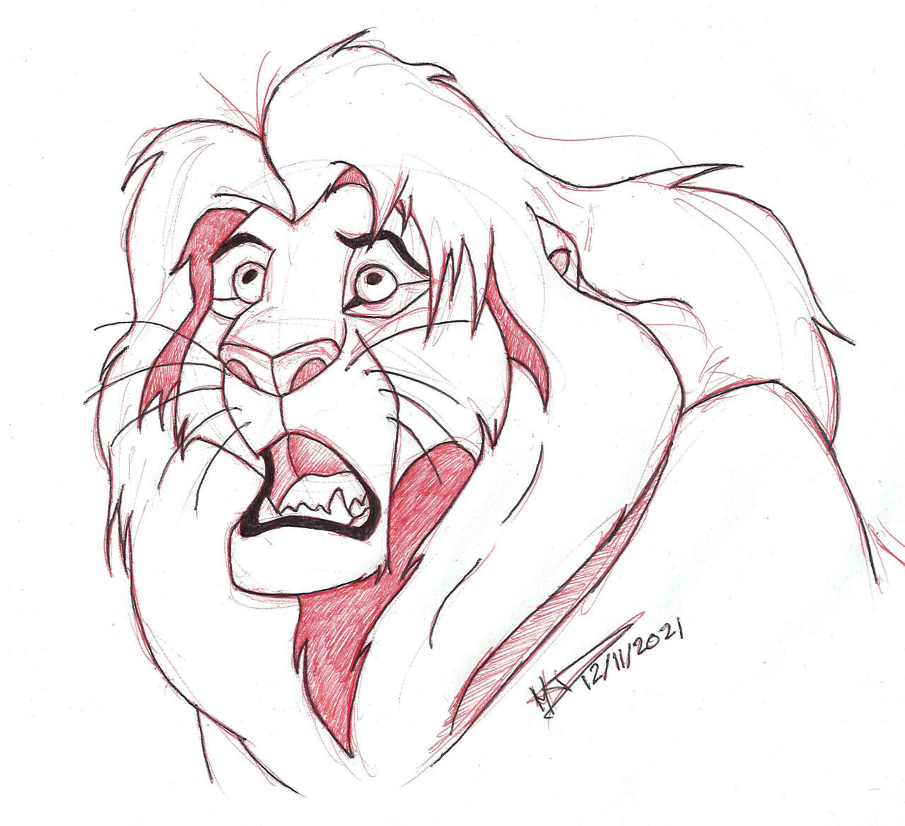 Disney Lion King: Simba and Scar Drawing signed by Peter Reyes , in Roland  Benton 's Disney *** Peter Reyes Comic Art Gallery Room