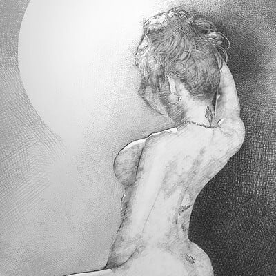 Giorgos tsolis woman in moonlight sketch
