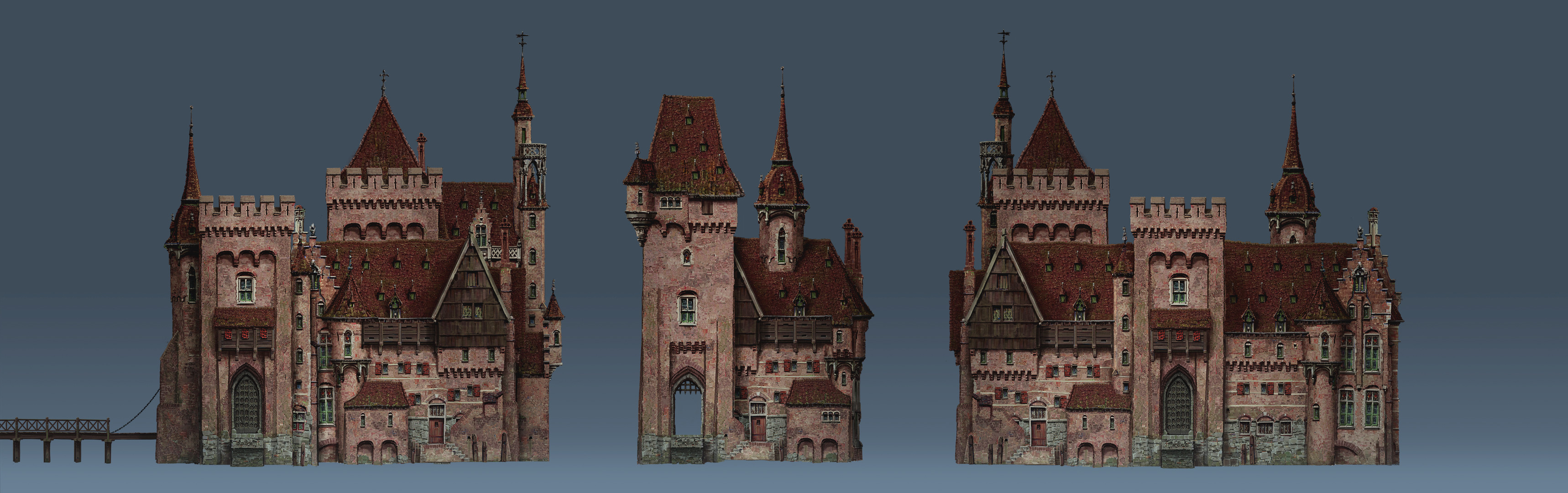 I kept adding new elements and mixing everything around to arrive at a set of walled manor designs.