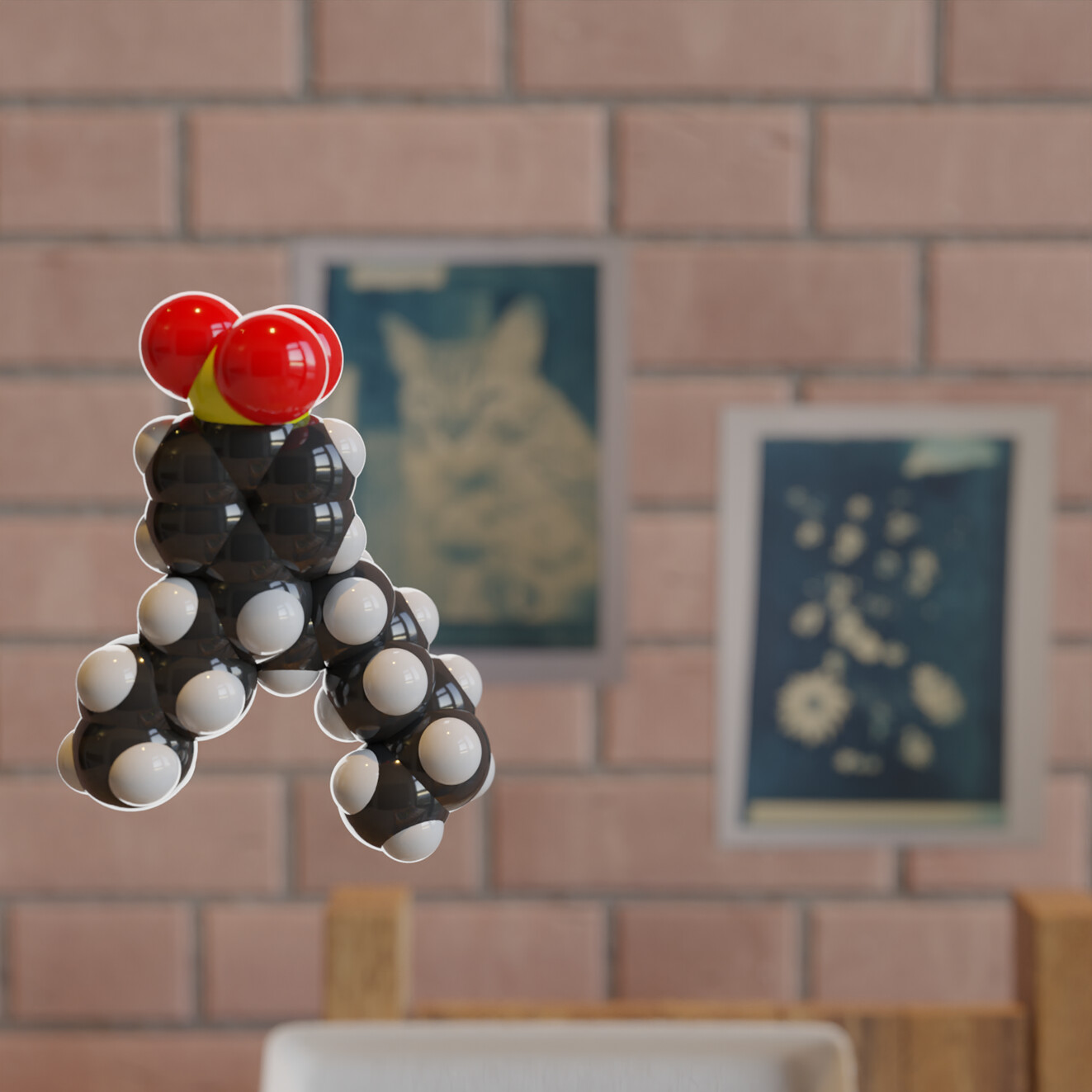 An exemple of an anionic molecule present in detergents. Photos on the wall are real cianotypes