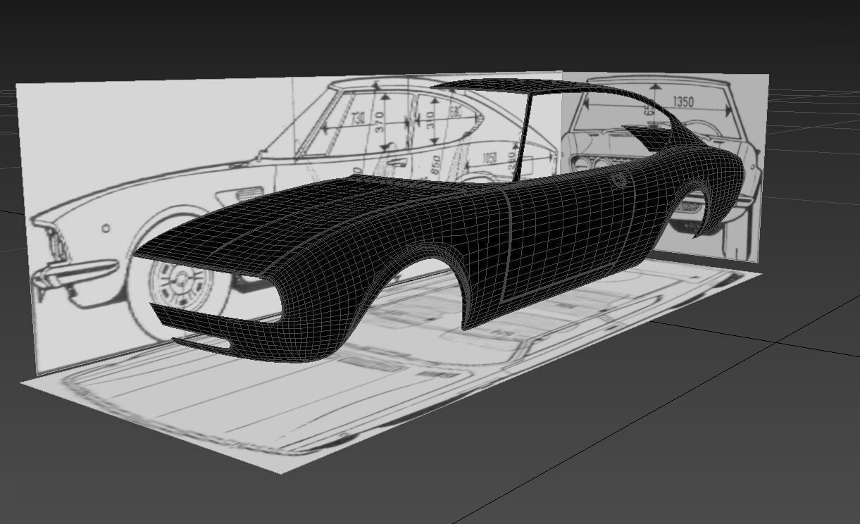 Détail de la modélisation Fiat Dino Coupé. 
Surface et conversion polygonale.