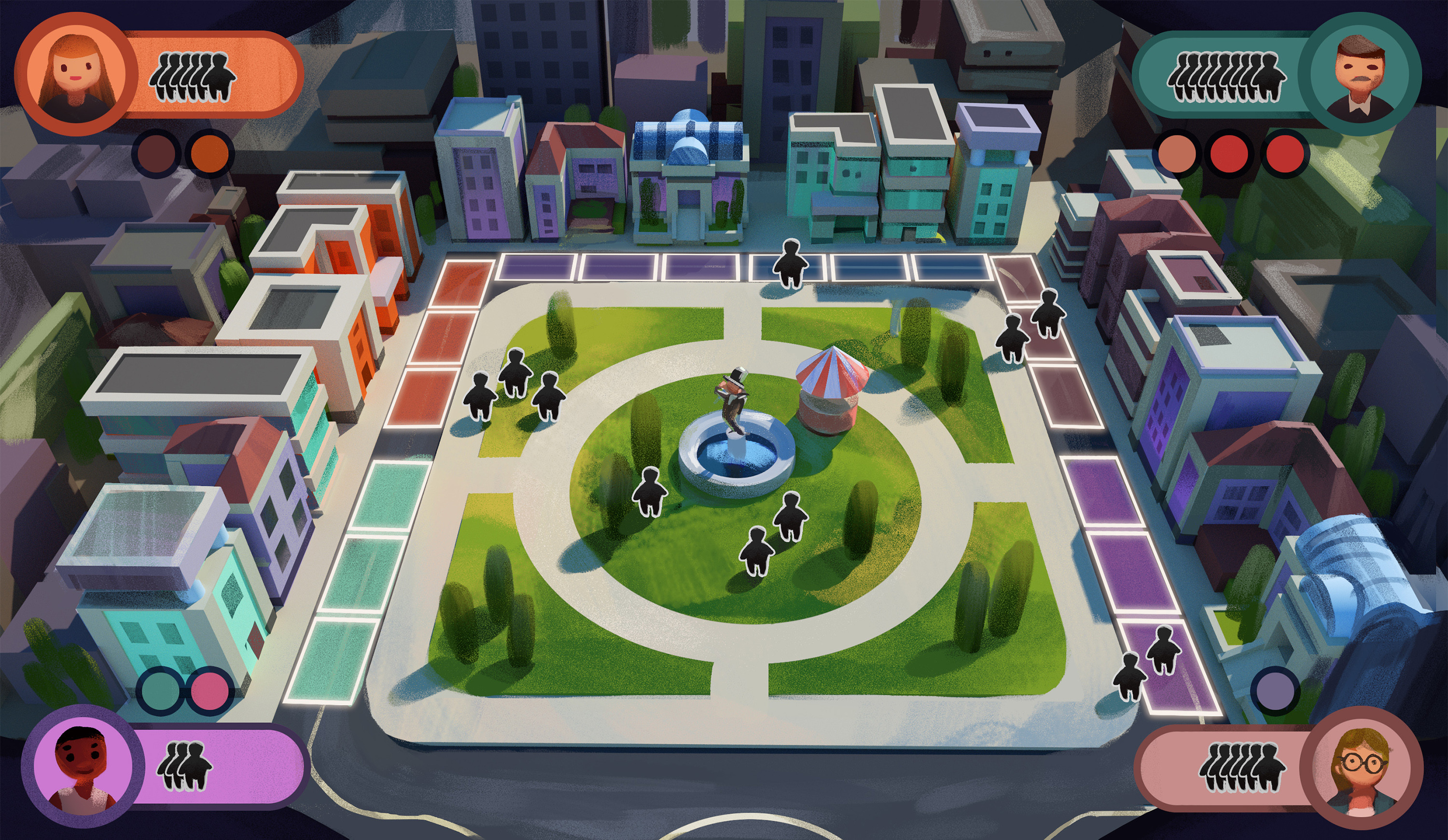 Very first drawing I did for the Internal Ubisoft Pitch. Back then the idea was that you had to lure little characters to your streets so you could get money. You'd have to get items the crowd needed and lure them off the streets into your properties. 