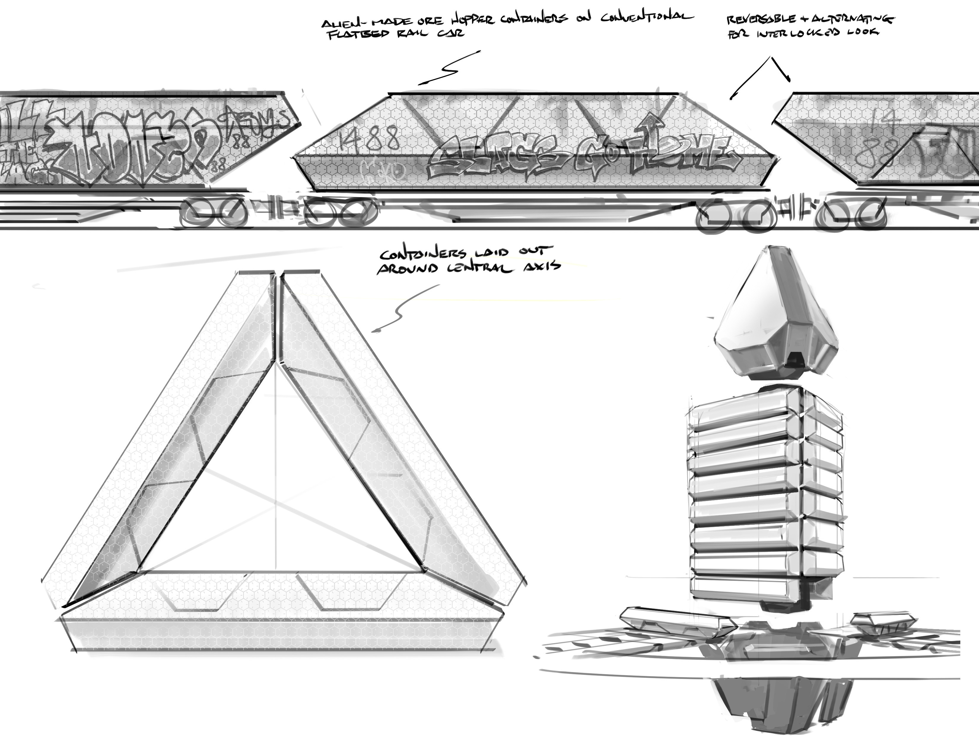 A quick sketch to come up with an ore hopper system for the cargo ships.