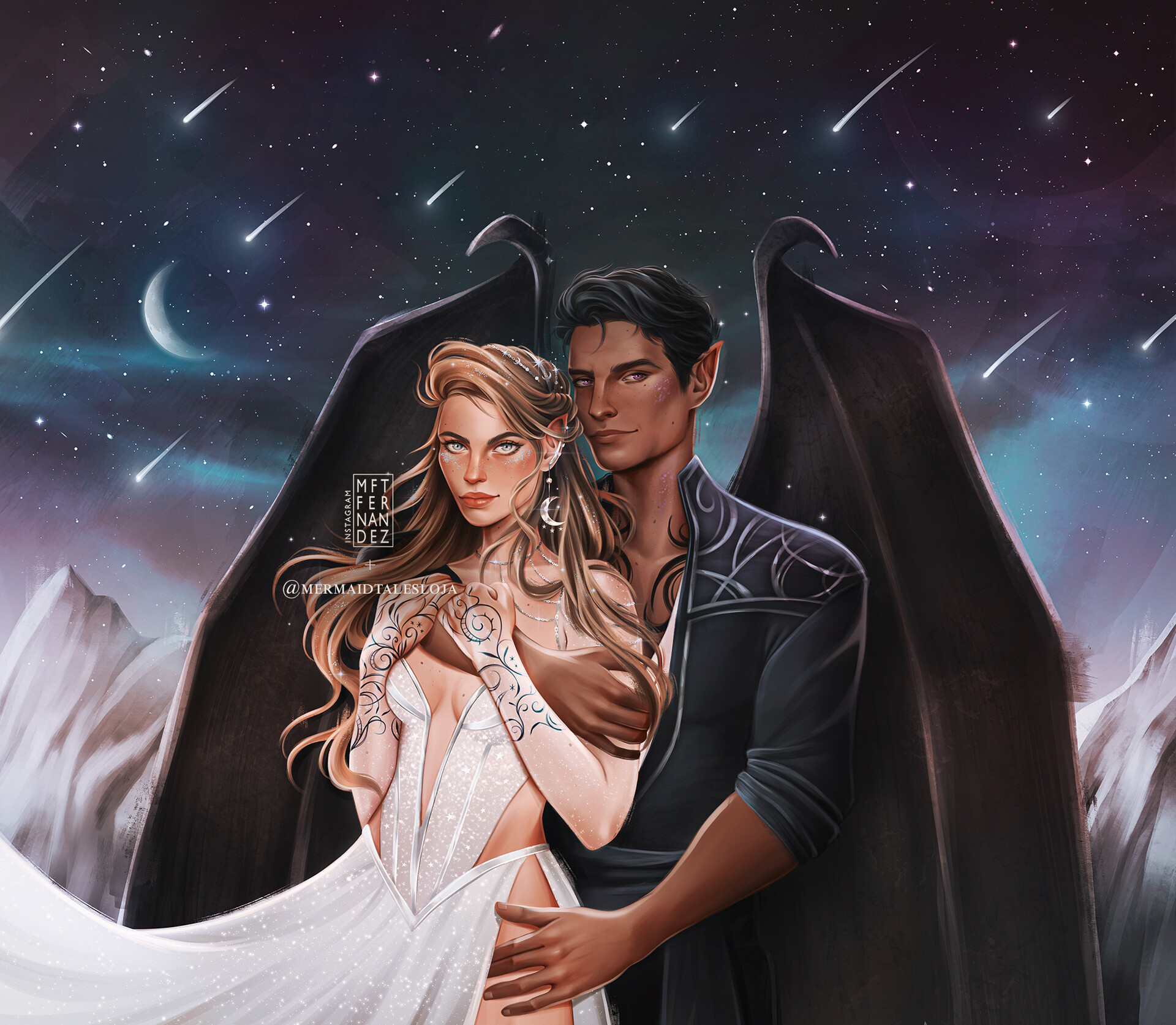 commissioned fanart of Feyre and Rhysand (from the <b>book</b> &quot; court of tho...