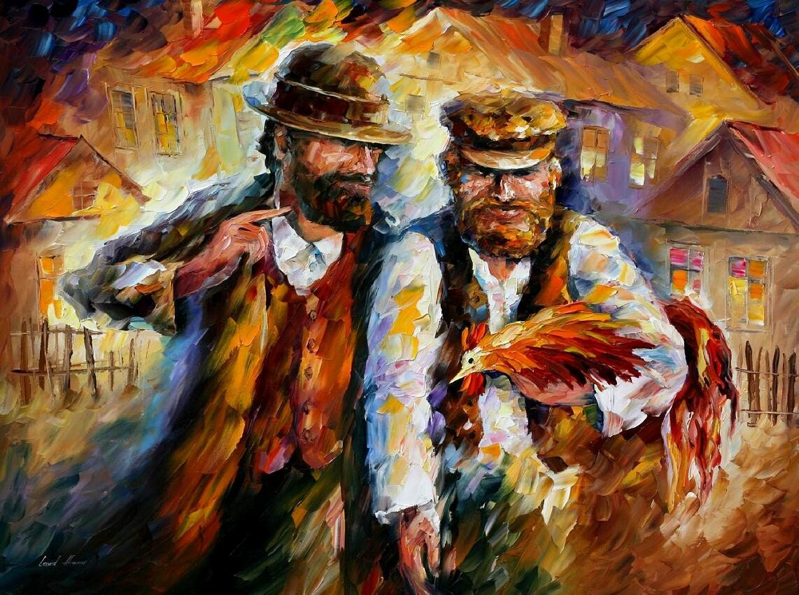 ArtStation - TWO FRIENDS AND ROOSTER — oil painting on canvas