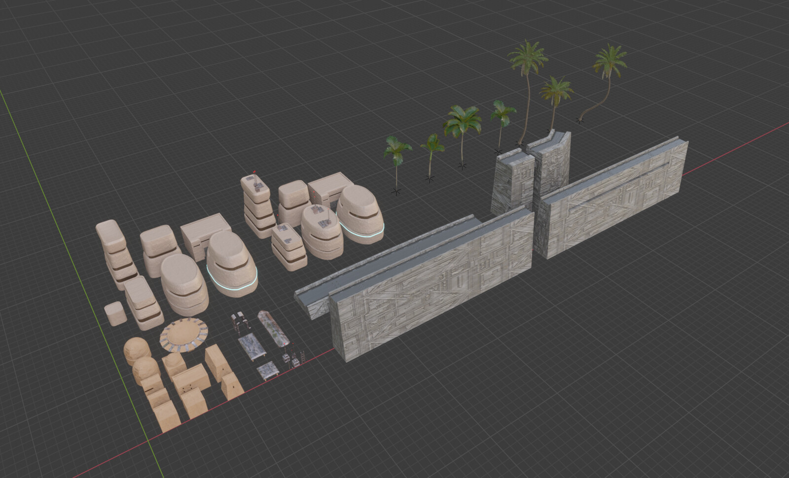 Modeled and Textured Low-poly Assets (Palm trees from Botaniq Add-On)