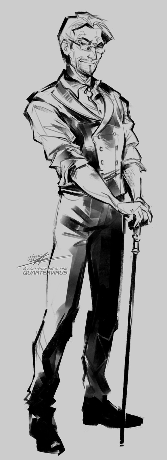 Don't let his manner fool you. August never gets a chance to use his cane-sword, anyway.