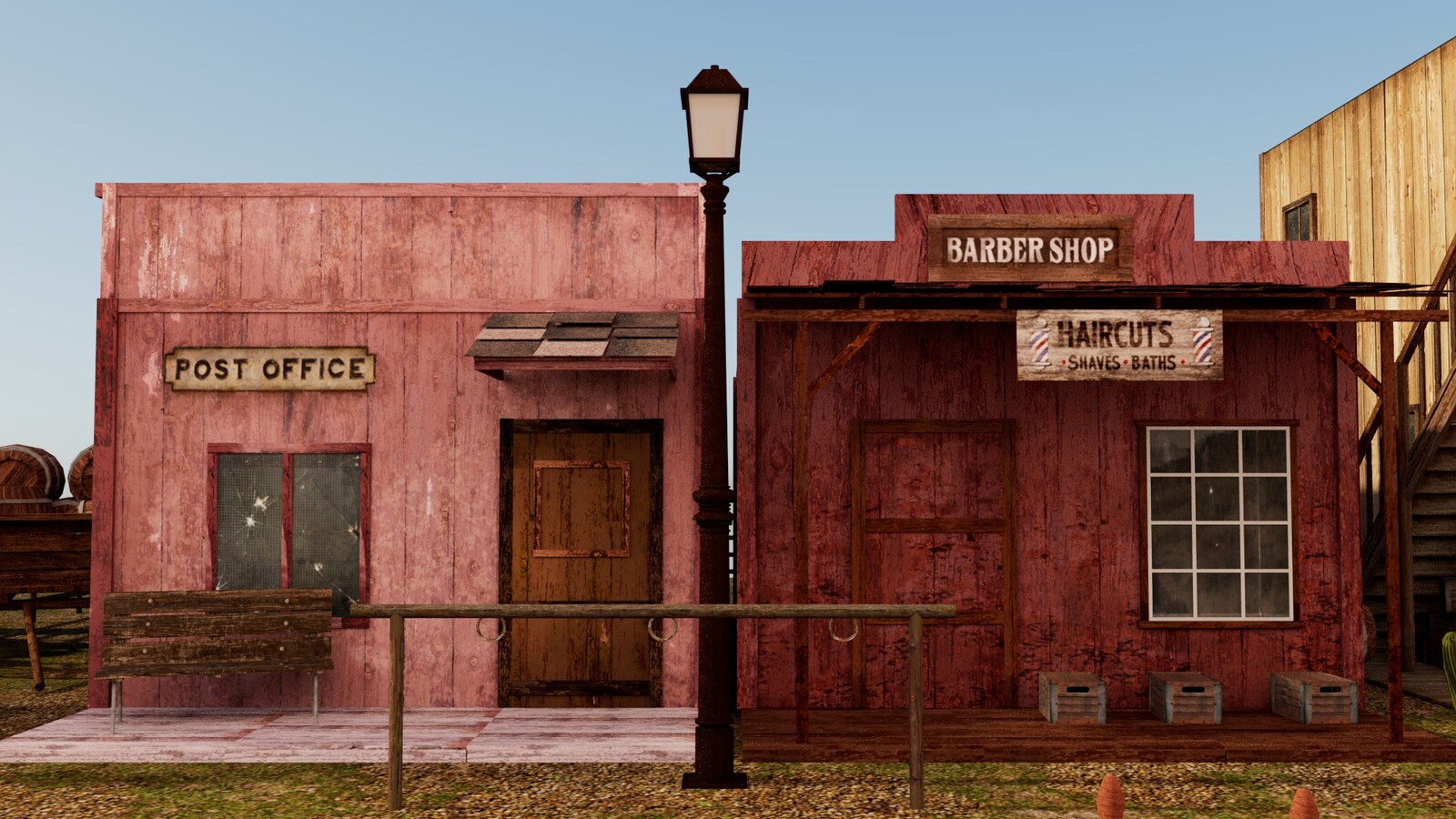 Post office and barber shop.