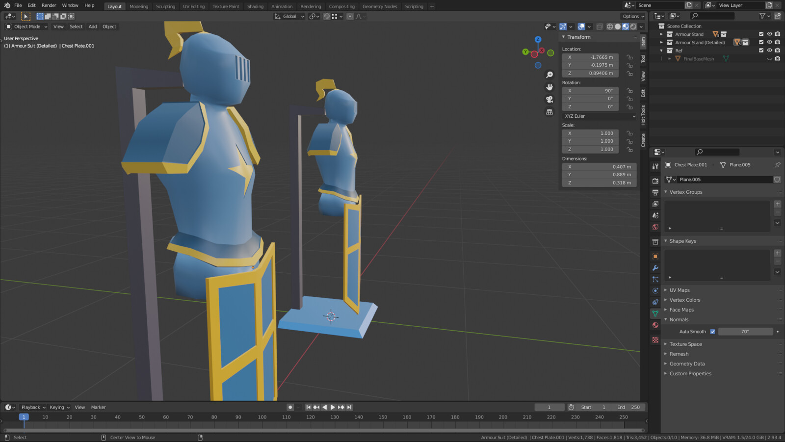 Blue knight amour (Two versions showing detail and no detail)