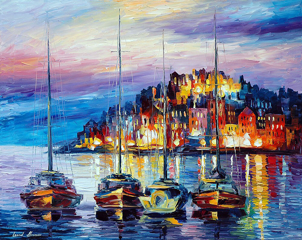 ArtStation EVENING HARBOR — oil painting on canvas