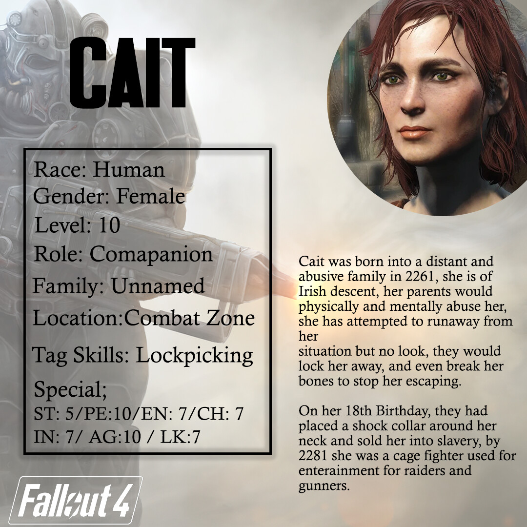 Emily Diggle - Fallout 4 Game Card and Cait Character Card