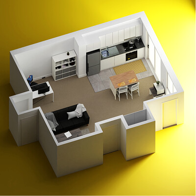 Isometric living room scene