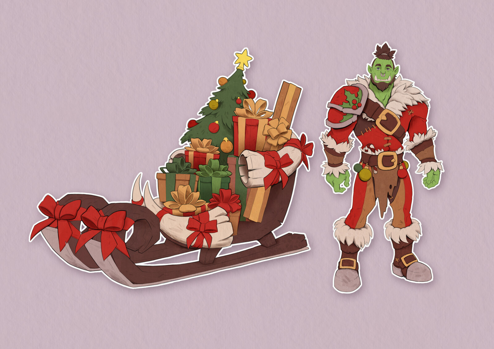Final image for a new article on the 3DTotal-webpage:
https://3dtotal.com/tutorials/t/christmas-character-design-challenge-a-festive-orc-part-1#article-introduction