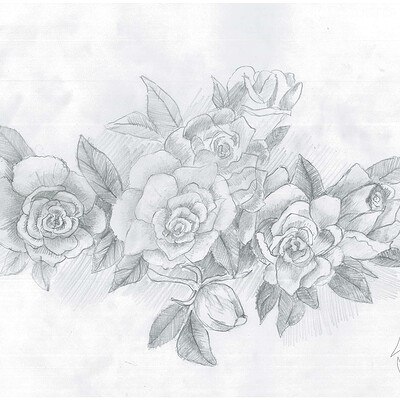 ArtStation - Charcoal drawing of Rose flowers