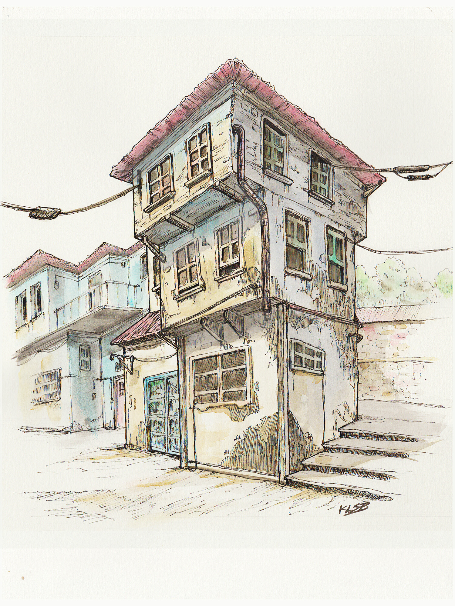 ArtStation - Old Town - Ink & Watercolor Illustration - October 2021