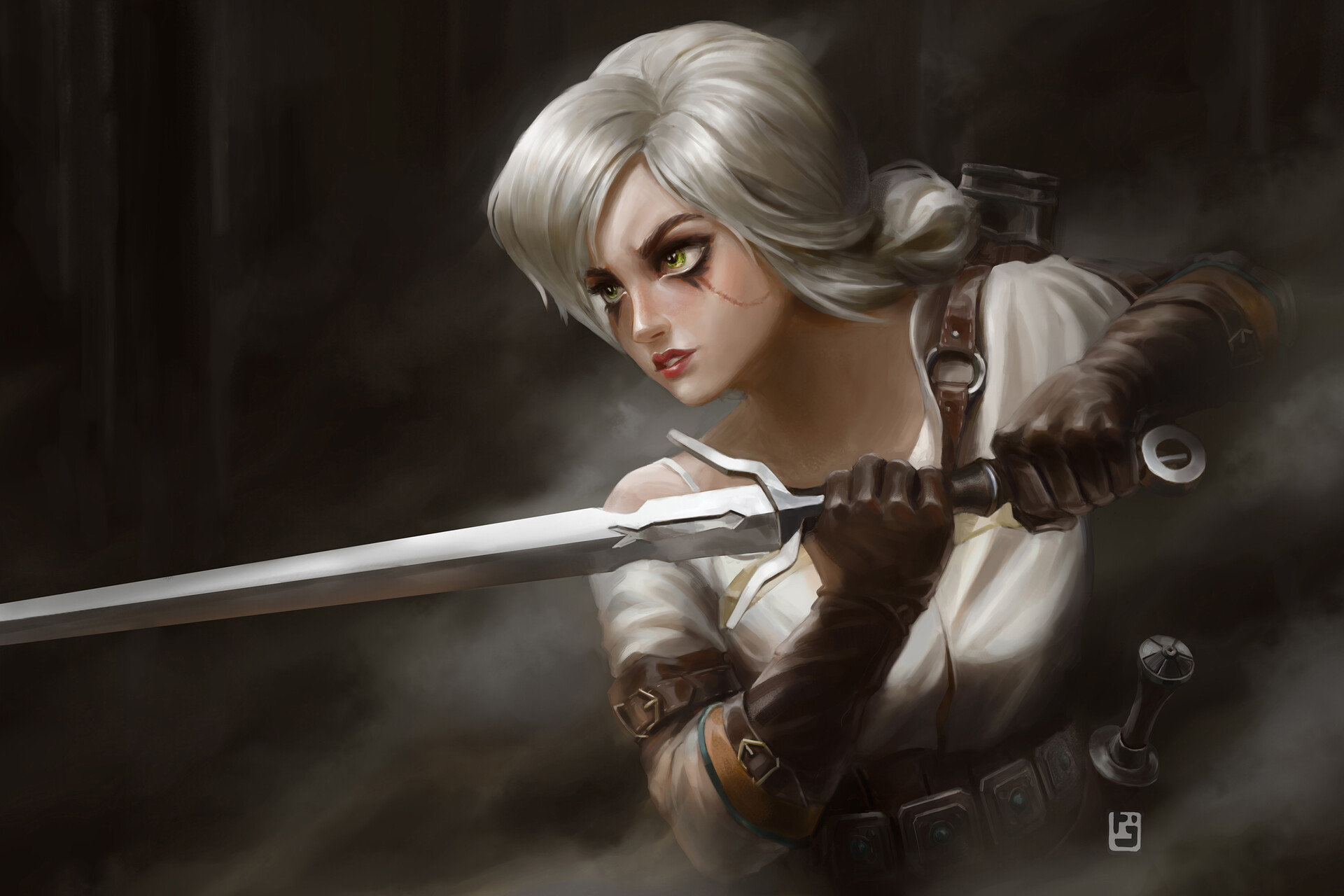 Цири Ведьмак 3 арт. Блондинка с мечом суперспособности. Ведьмак утро. Art by fibilis.