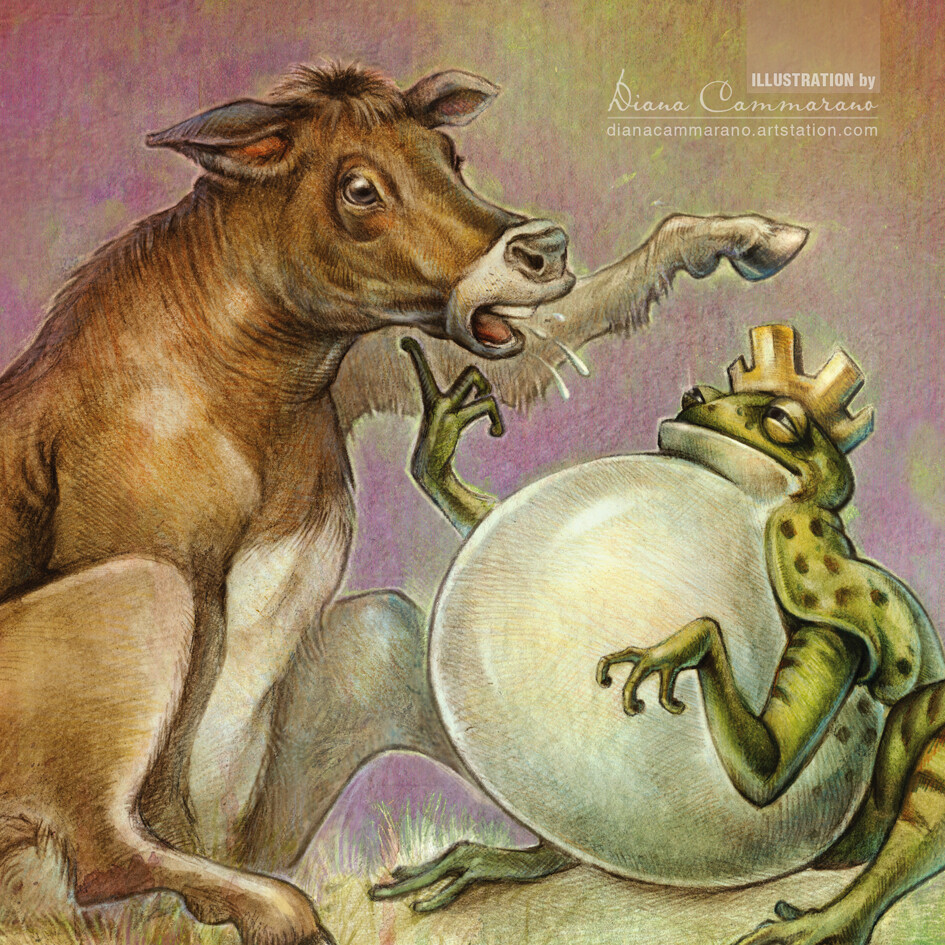 zoom on the cow and the frog