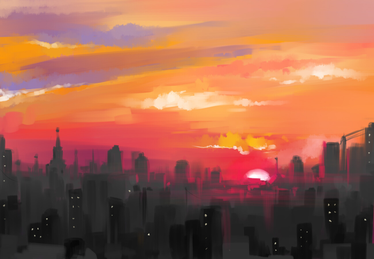 ArtStation - Sunset in the sity