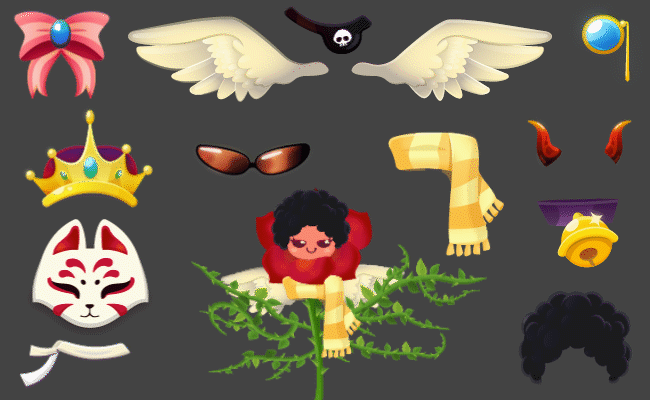 A selection of unlockable accesories (using Spine Slots)