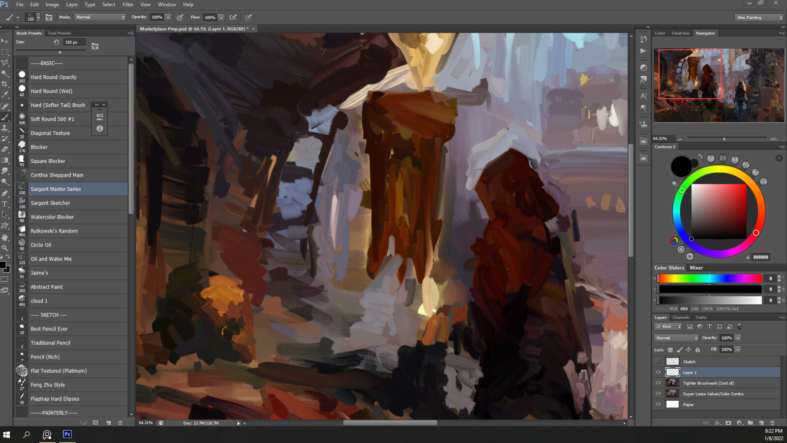 A little making-of WIP screengrab, sketching with oil brushes instead of pencils