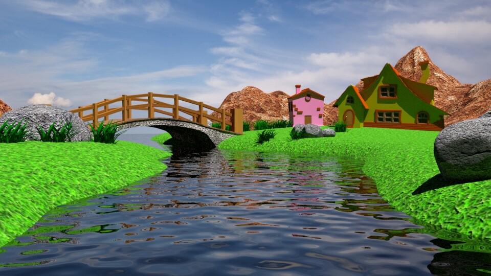 ArtStation - Cartoon village with River 3D Model