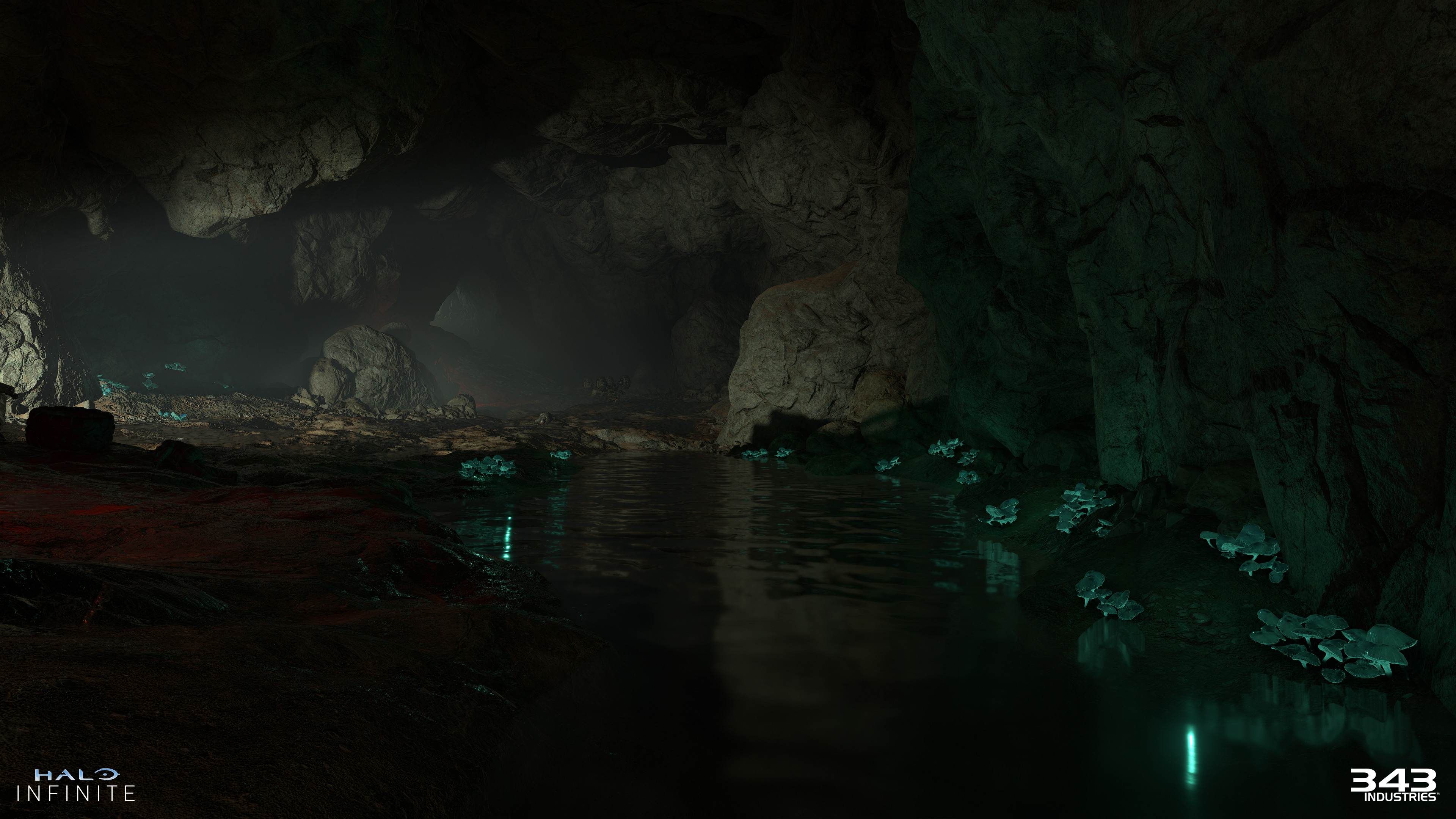 The glowing mushrooms allowed me to play with the gradients on the walls in these larger rooms of the caves.