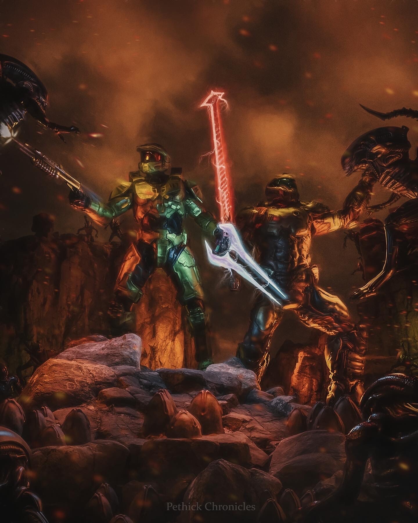 John pethick pethick chronicles master chief and doom slayer vs