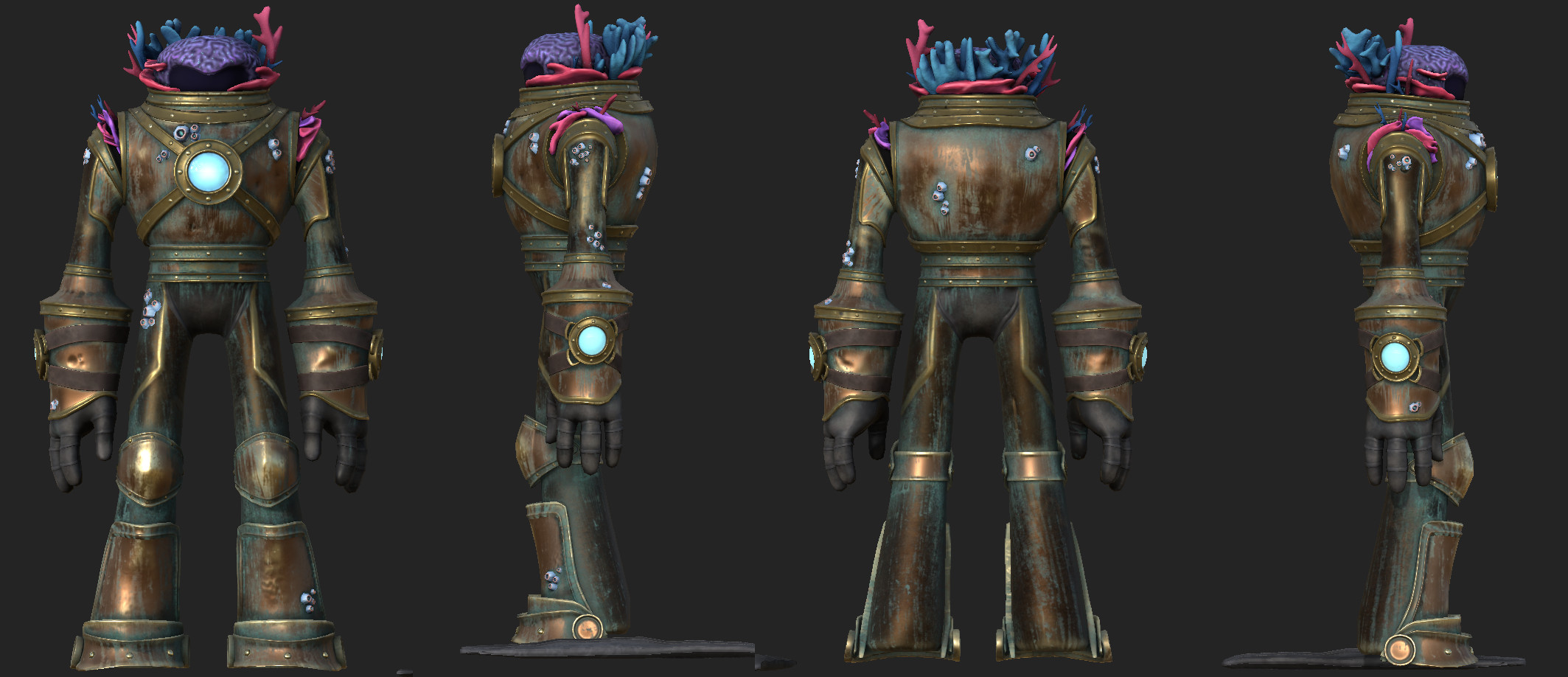 Turnaround in Substance Painter's renderer showing all sides of the textured model