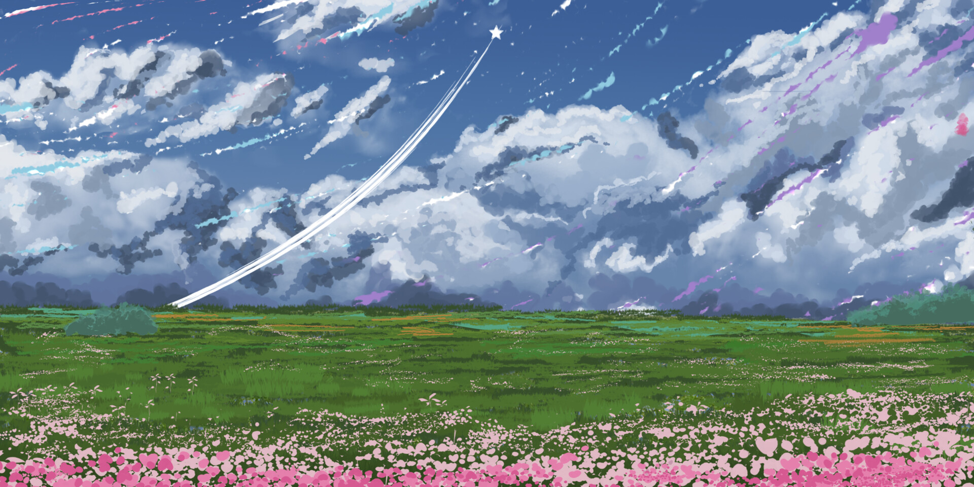 Anime landscape, mountain, field, grass, lake, scenic, Anime, HD wallpaper  | Peakpx