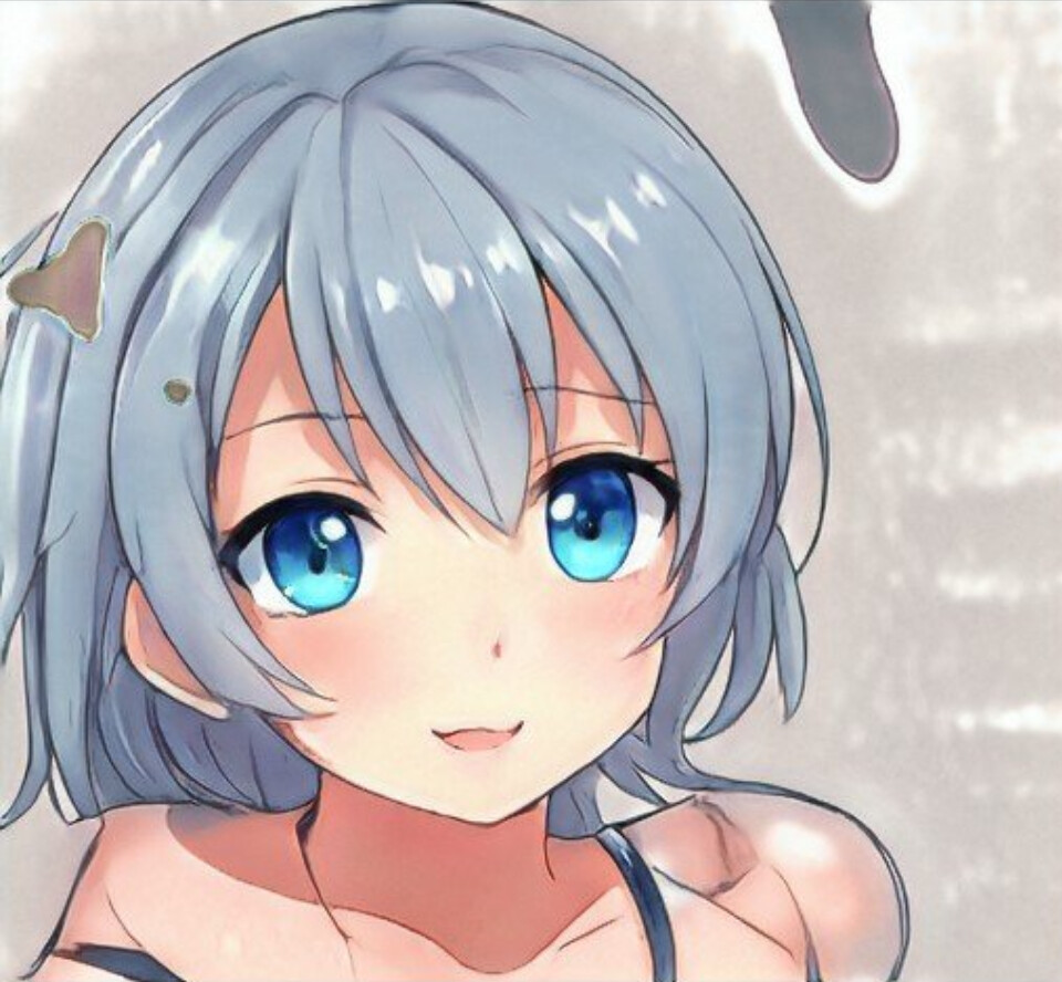 anime girl with short blue hair and blue eyes