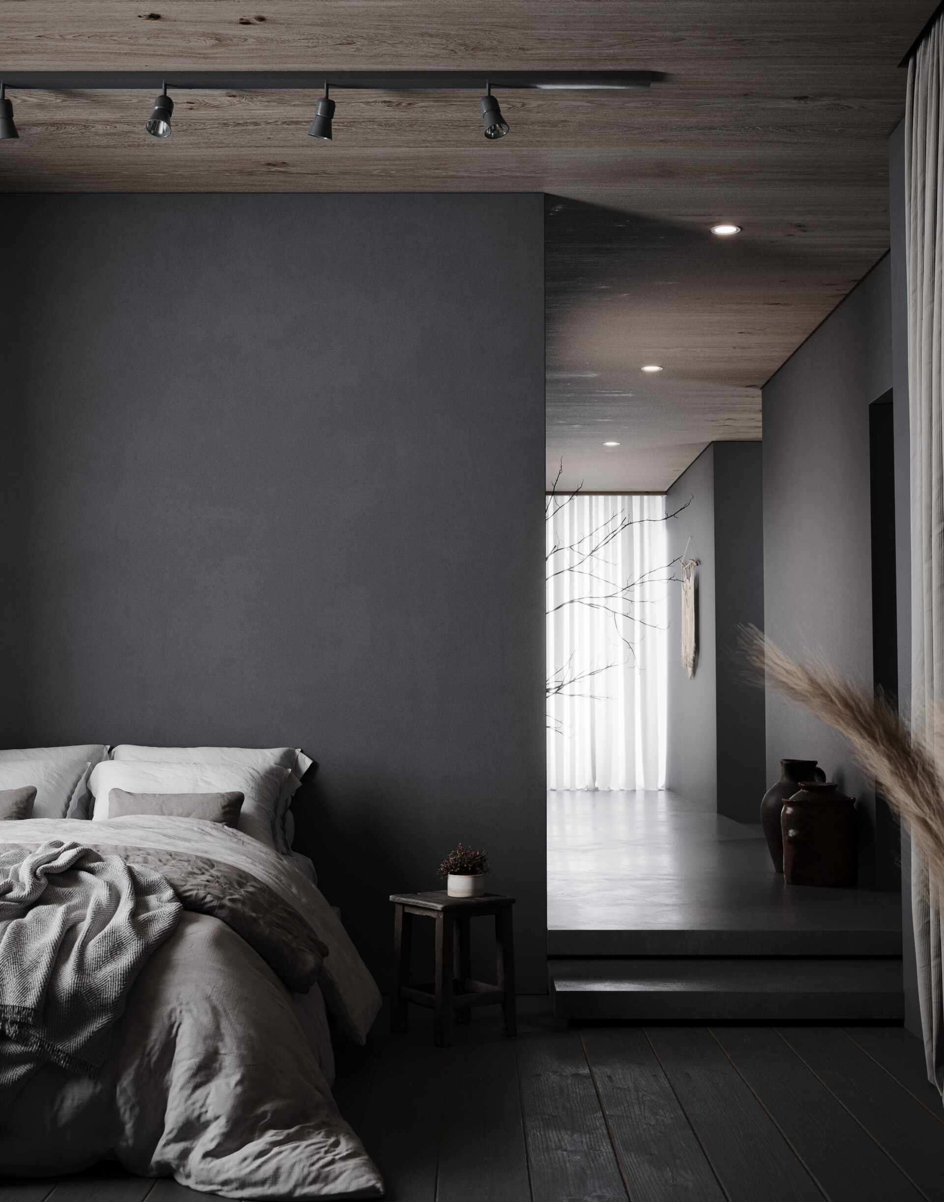 ArtStation - Dark Japandi bedroom