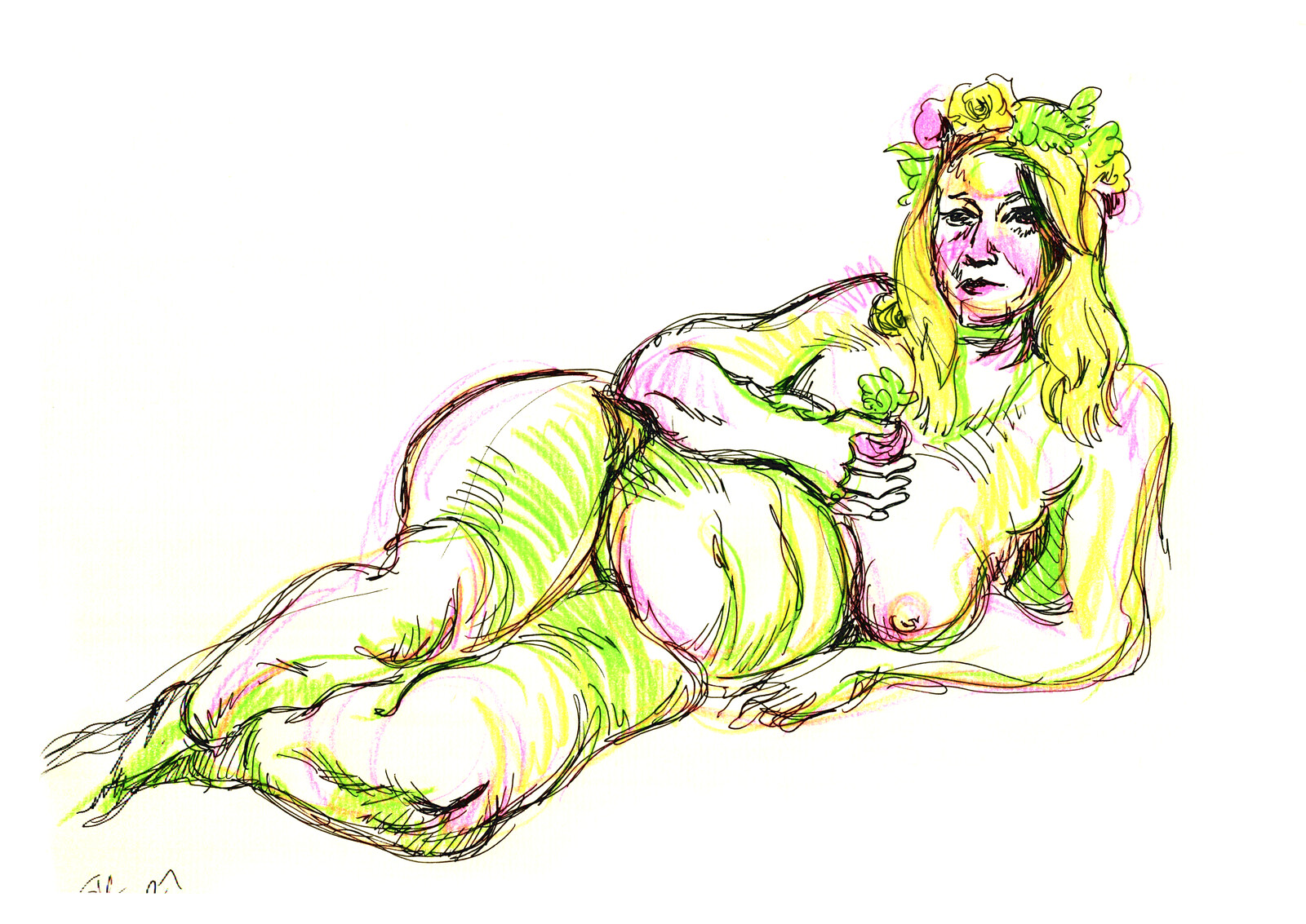 Helen, in coloured pencil and ink. on A4 paper.