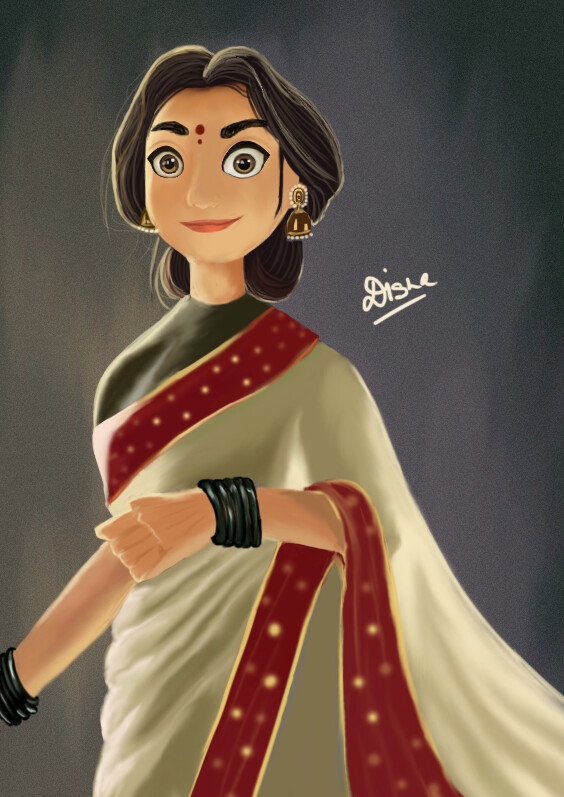 ArtStation - woman in saree cartoon